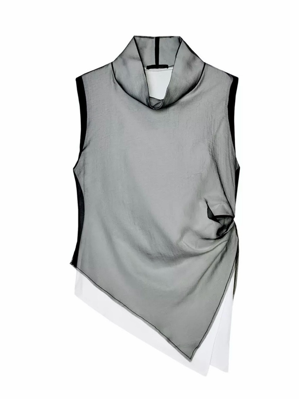 Zara NWT mesh double layer Sleeveless Asymmetrical Mock Neck Top